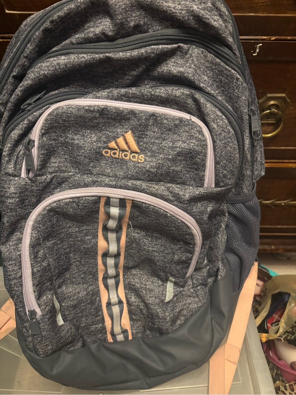 adidas Heather Gray Backpack with Pink Accents